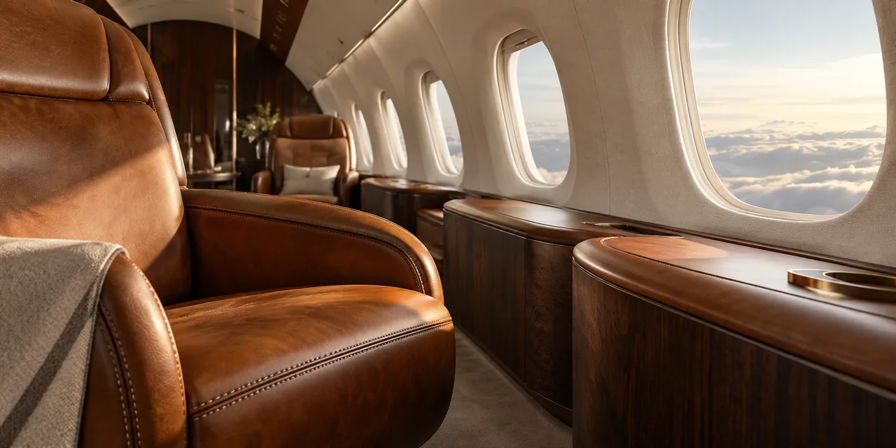 Étude conceptuelle : siège gainé de cuir dans une cabine de jet privé